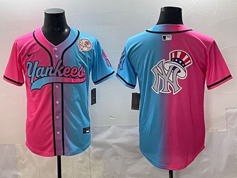 Men 2025 New York Yankees Blank Blue pink Game Nike MLB Jersey style 0012->new york yankees->MLB Jersey